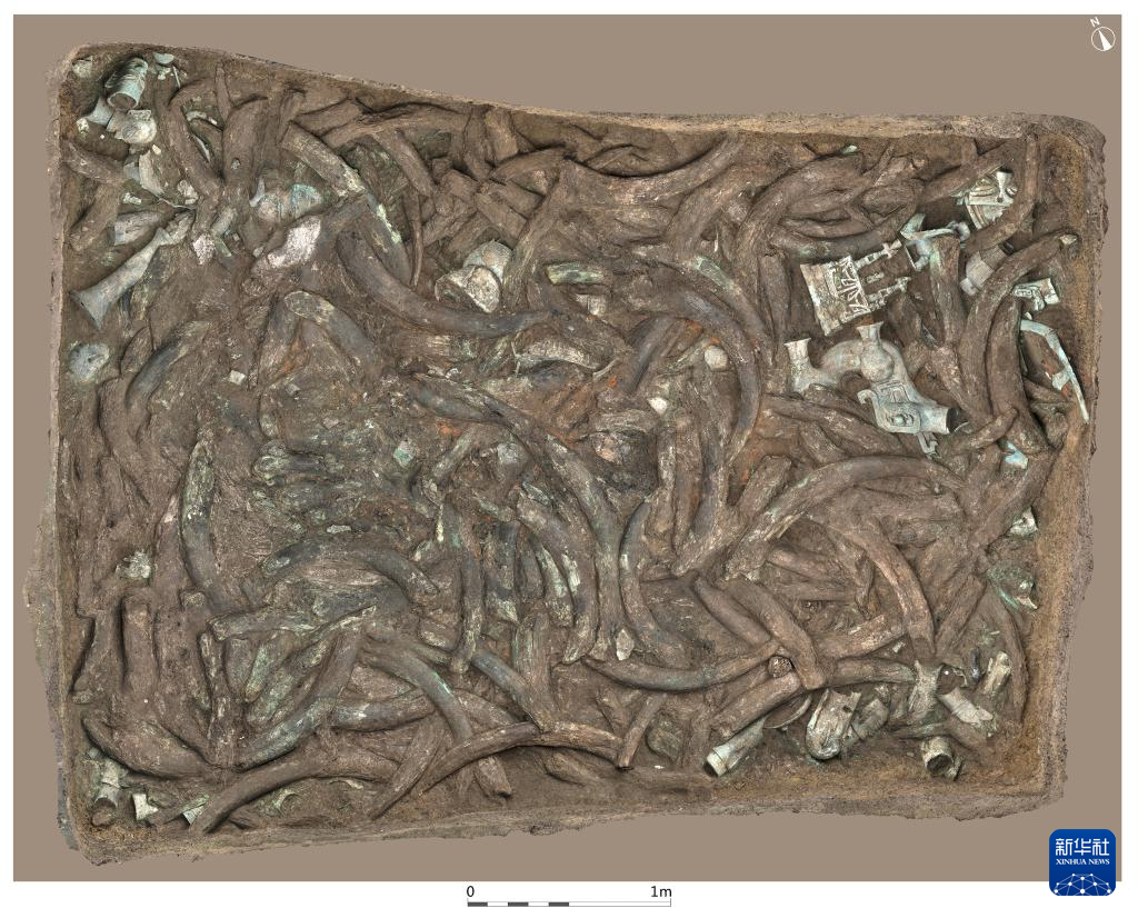 四川廣漢市三星堆商代遺址八號(hào)坑（資料圖）。
