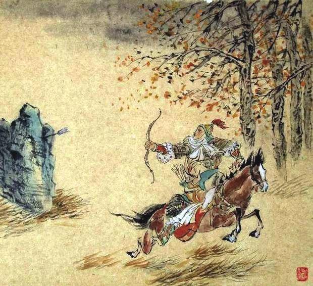 “林暗草驚風(fēng)，將軍夜引弓。”畫作